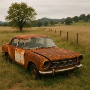 Farmyard junk car ready for removal